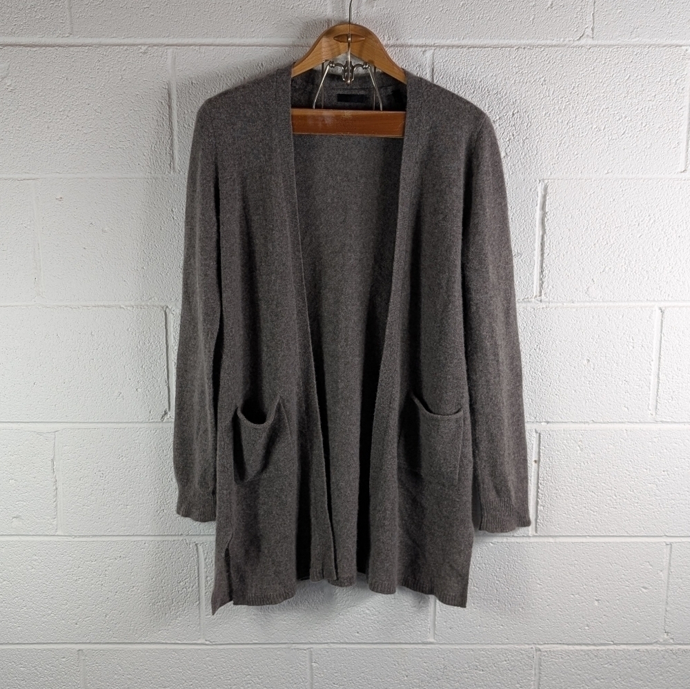 ATM Sweater Womens M Gray Cardigan Cashmere Open Front Pockets Minimal